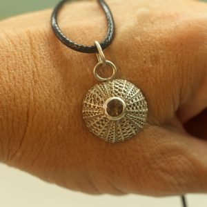 Silver Sea Urchin Necklace with Smoky Quartz
