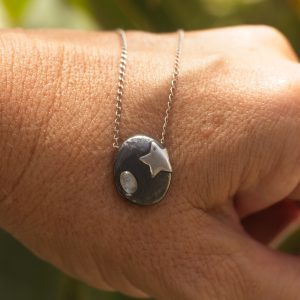Moon(stone) and Star Beach Pebble Necklace