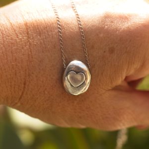 Beach Pebble Necklace with Silver Heart