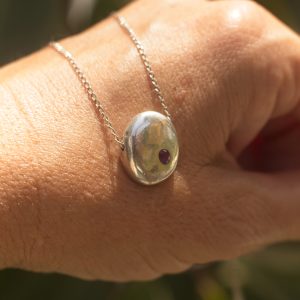 Beach Pebble Necklace with Ruby