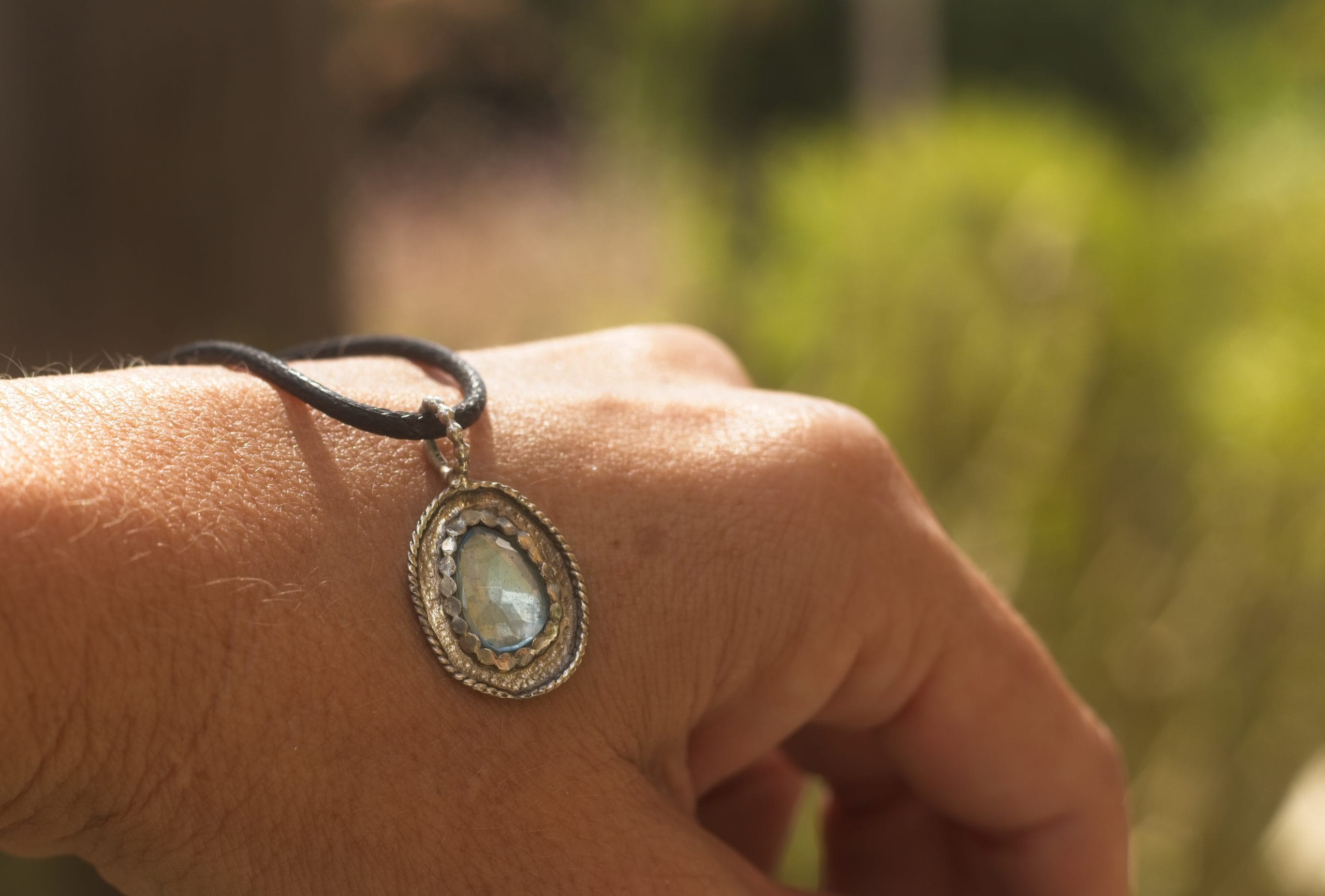 Swiss Blue Topaz & Textured Silver Pendant - Image 2