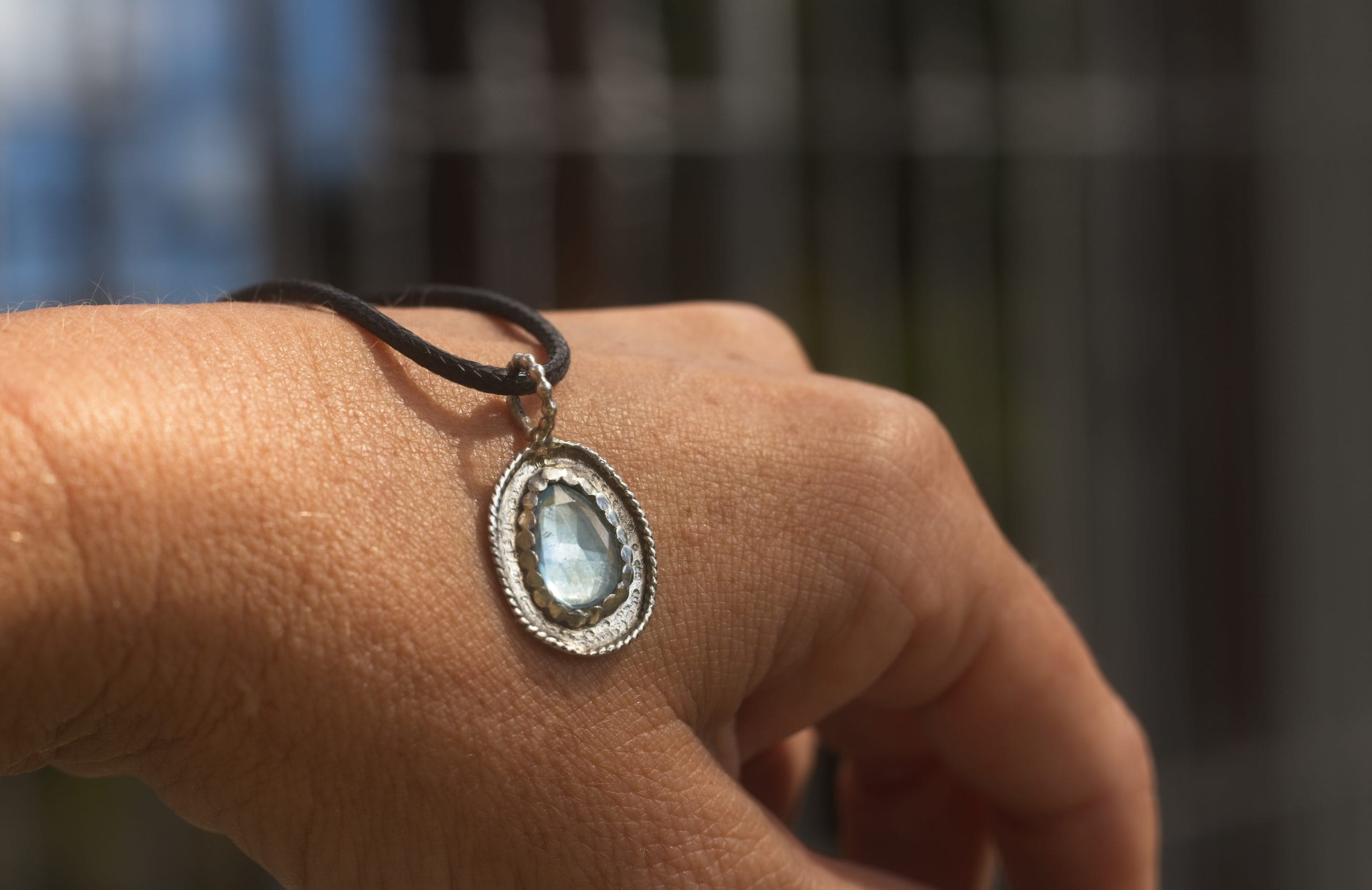 Swiss Blue Topaz & Textured Silver Pendant