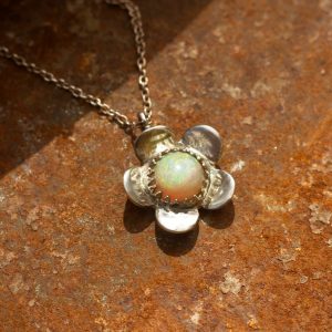Fine Silver Flower & Opal Pendant