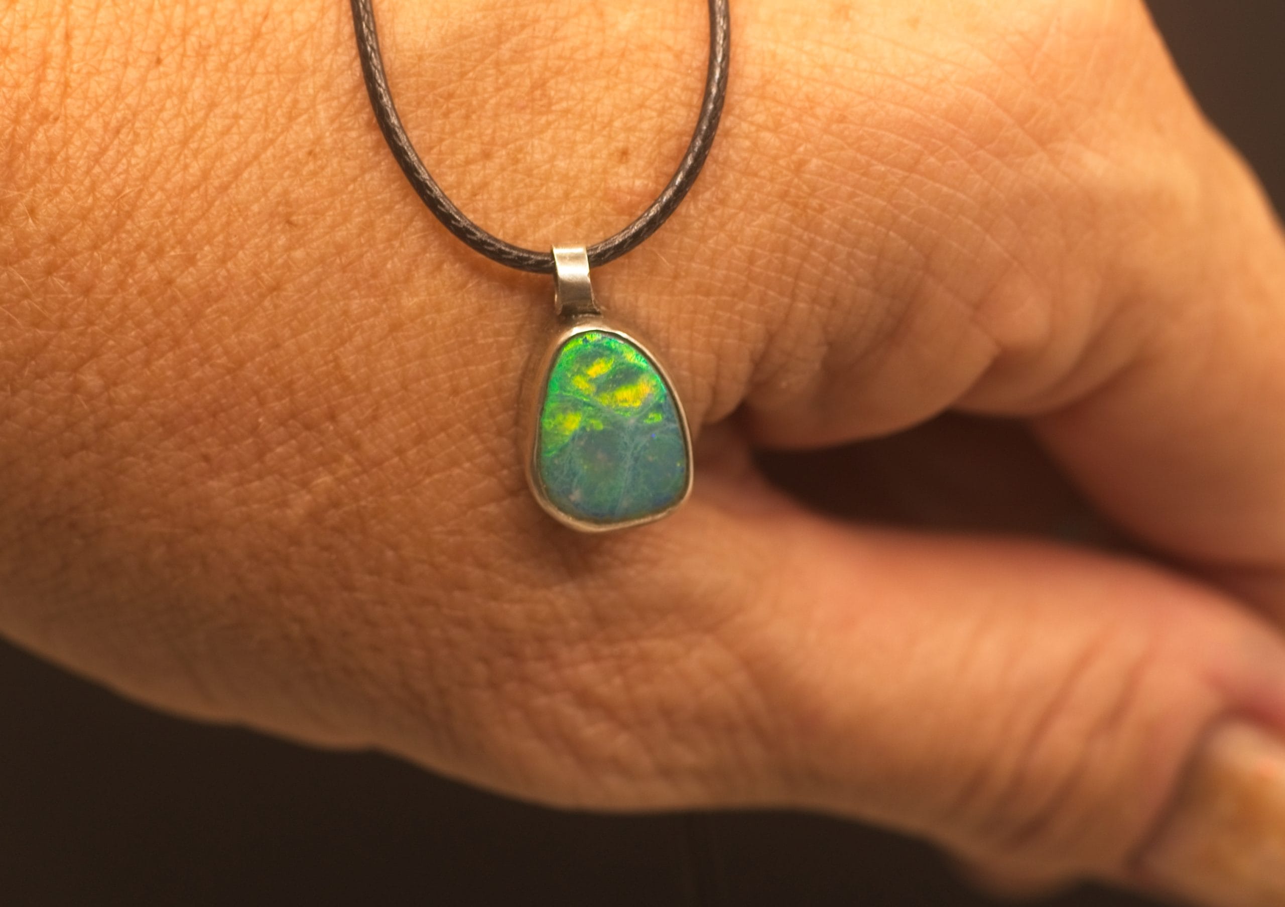 Opal Doublet & Silver Drop Pendant