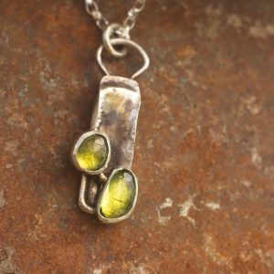 Antiqued Peridot Cushion Pendant