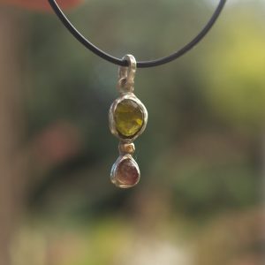 Peridot & Pink Tourmaline Drop Pendant