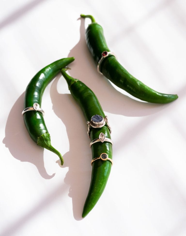 rings, silver, gemstones, arty