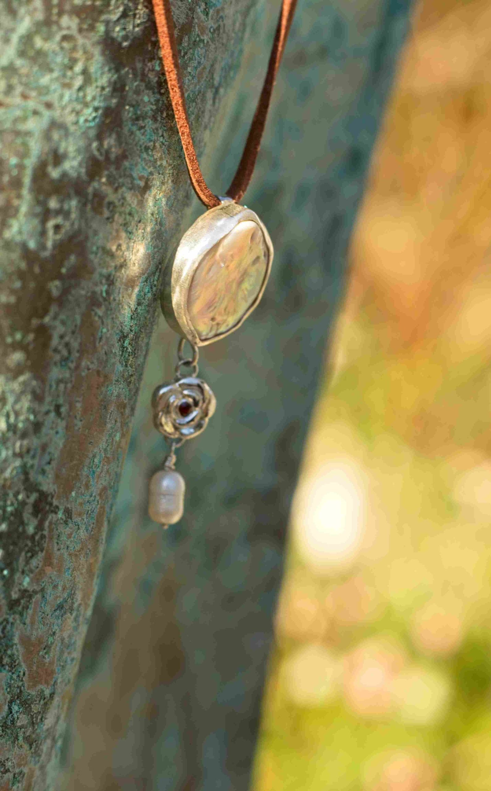 Baroque Pearl & Ruby Bloom Pendant - Image 2