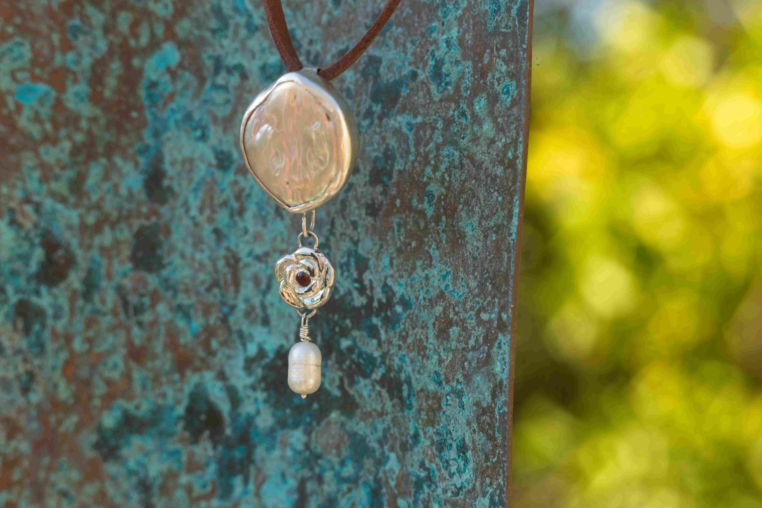 Baroque Pearl & Ruby Bloom Pendant - Image 6