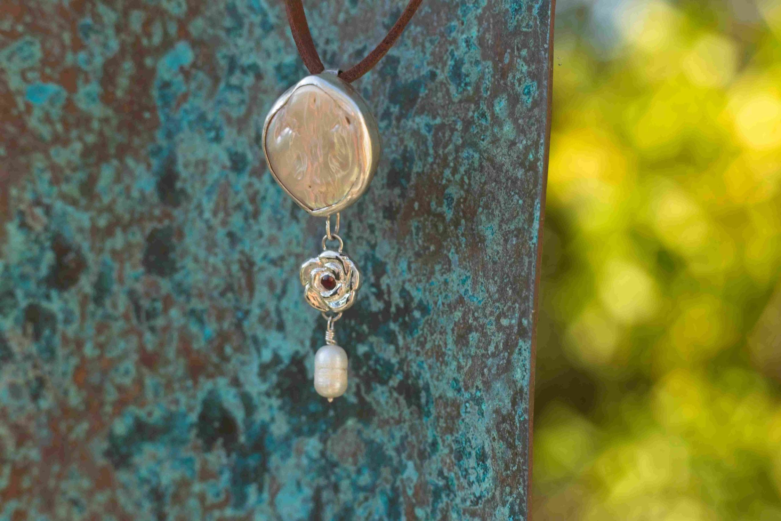Baroque Pearl & Ruby Bloom Pendant - Image 4