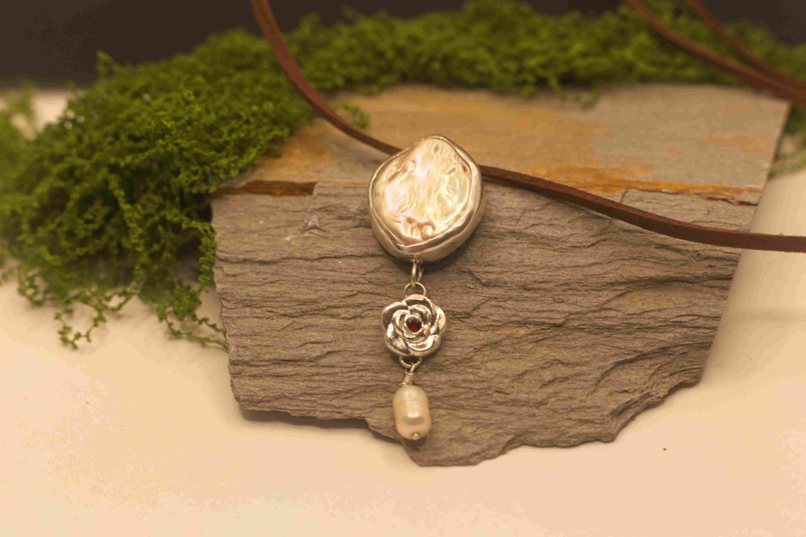 Baroque Pearl & Ruby Bloom Pendant